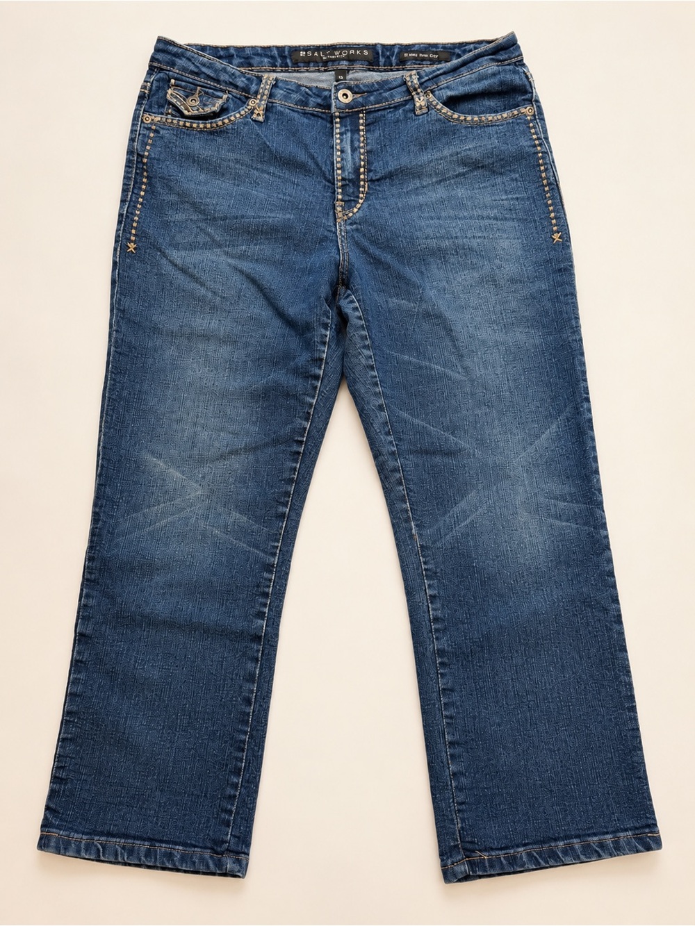 Salt Works Women’s Size 10 Med Rise Crop Jeans Y2K Western Stitch